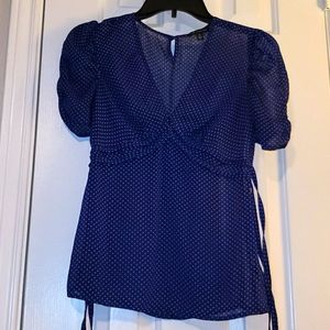 Limited blue&wht polka dot top w/short sleeves